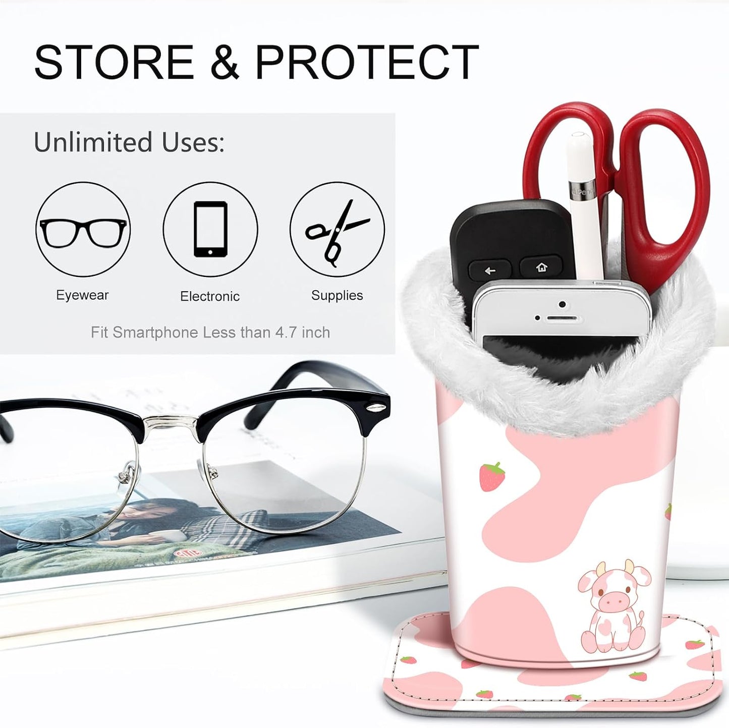 FINTIE Plush Lined Eyeglasses Holder, Glasses Stand Case For Nightstand | Soft Plush Lining, Bedside Eyeglasses Holder, Office Desktop Organizer, Small Item Storage, Anti-Scratch - Colors A