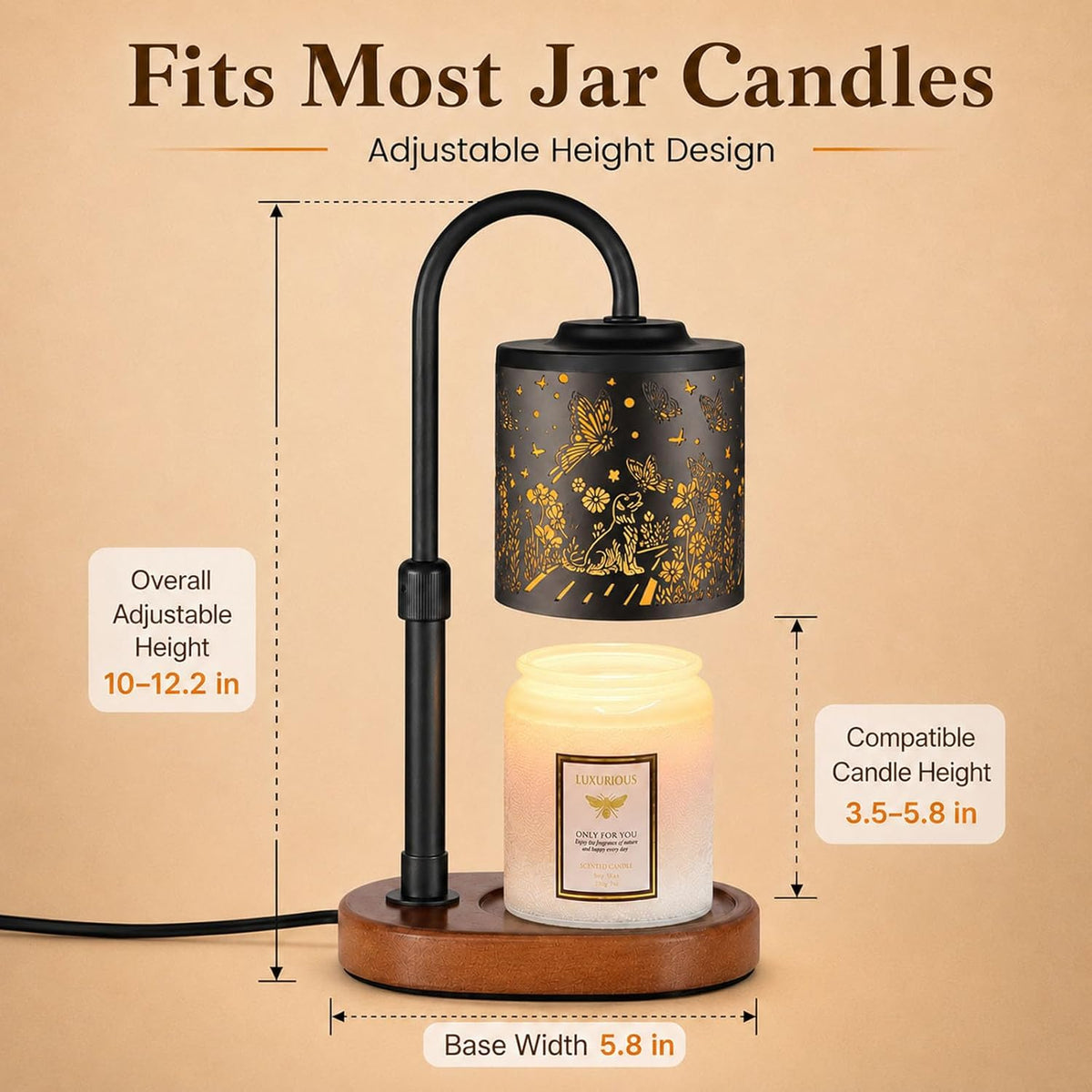 Dimmable Candle Warmer Lamp with Timer Adjustable Height for Scented Jar Candles Electric Candle Wax Melt Warmer for Home Decor Christmas Birthday Gifts for Women Mom(Hummingbird)
