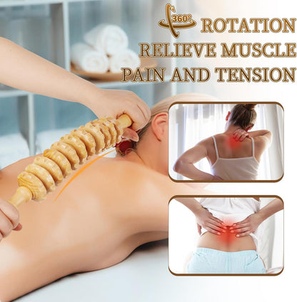 Liitrton Manual Wooden Massage Roller Stick for Muscle Relief, 11-Wheel