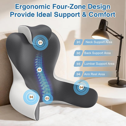 22" XL Reading Pillow Sitting in Bed,Back Support & Armrests(Grey & White)