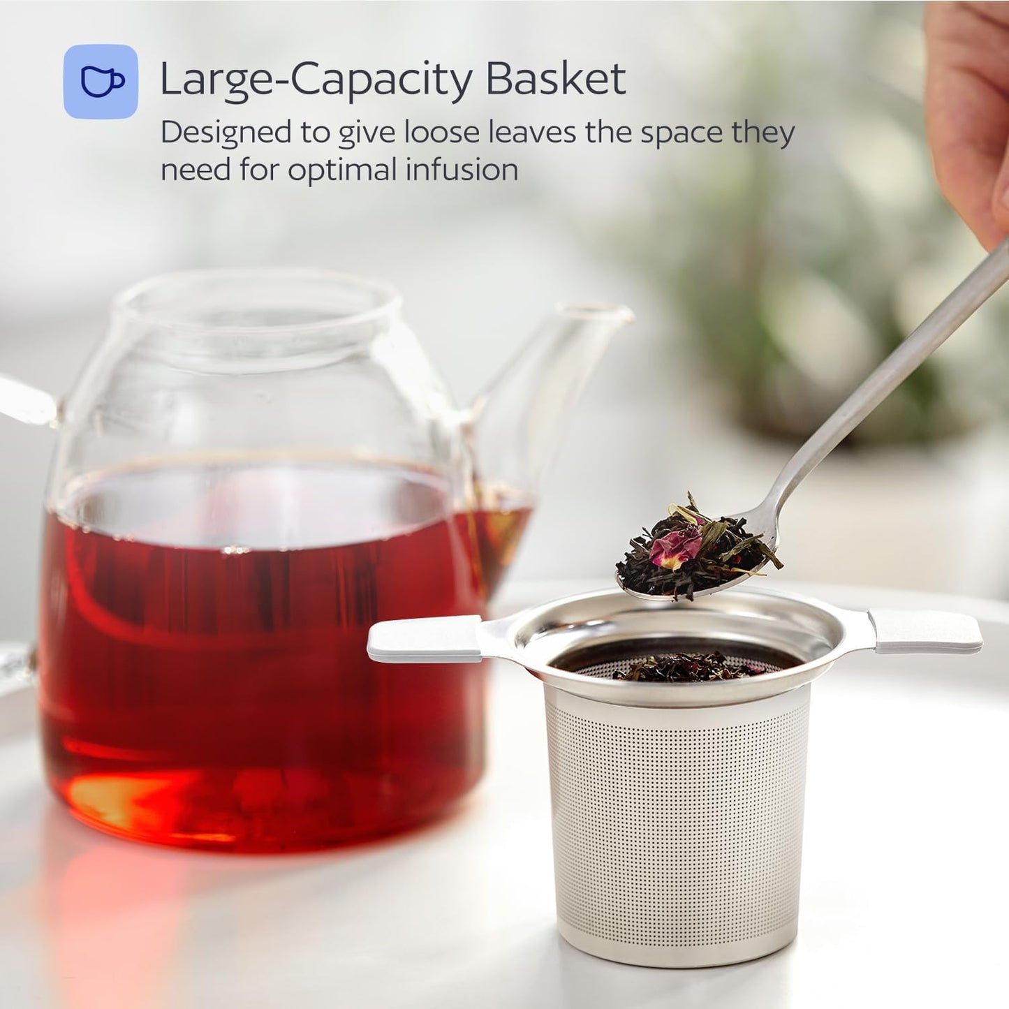 Stainless Steel Tea Infuser for Loose Leaf Tea – Extra Fine Mesh Strainer with Heat Proof Double Handles & Lid, Reusable Filter Fits Mugs, Cups & Teapots, Gray