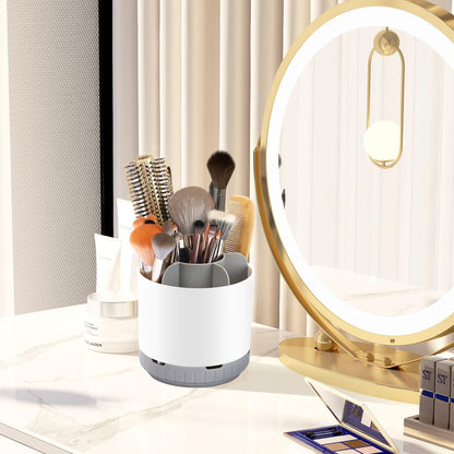 GFWARE Rotating Silver Toothbrush Holder for Bathroom Organizer, Drainage | Detachable 6 Slots Kids Electric Toothbrush and Toothpaste Holder, Bathroom Countertop Sink Storage Caddy