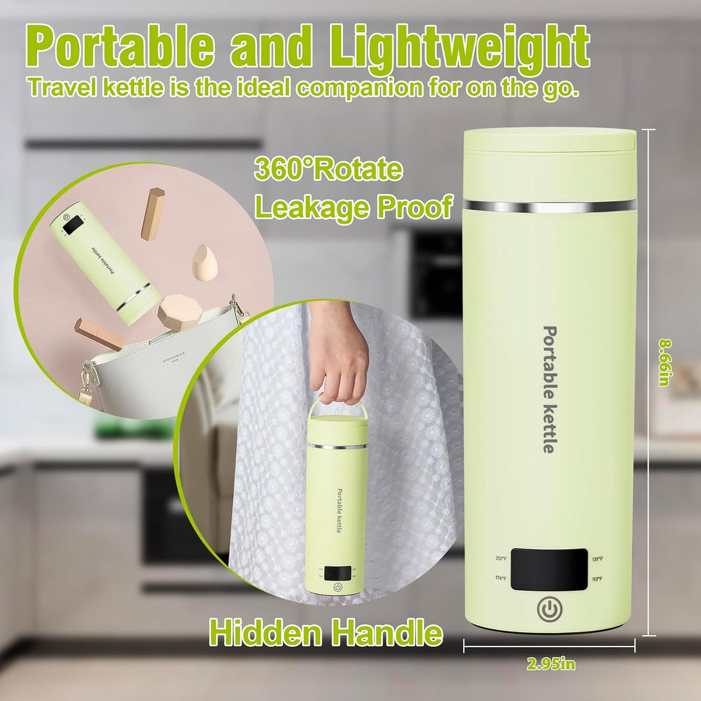 Touxila Portable Electric Kettle for Travel 120V, 13.5oz, 4 Temp Settings | 304 Stainless Steel Lining,Fast Boiling Water,Auto Shut-Off,Boil Dry Protection,Small Kettle for Office & Hotel(Beige, 400ML)