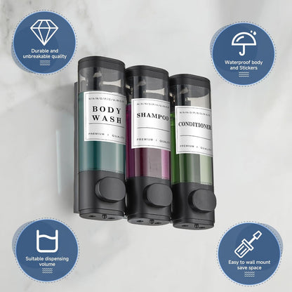 Cabo Deseado Shower Soap Dispenser Wall Mounted No Drill Shampoo Dispenser for Shower Wall Shampoo and Conditioner Dispenser Bathroom Hotel 3 * 350ml Gungray with Labels