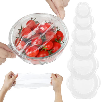 Silicone Stretch Lids for Food Storage in Fridge, Reusable Elastic Bowl Covers for Cup, Cans, Jars, Round & Rectangle Container, Food Grade Silicone Microwave Food Cover, Heat-Resistant, 6PCS