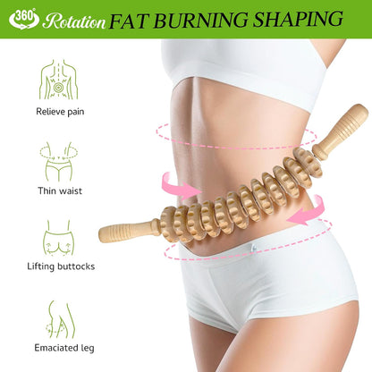 Manual Wood Therapy Massage Stick, Wooden Cellulite Muscle Roller for Legs | Body Sculpting, Lymphatic Drainage Massager, Wooden Massage Tools for Trigger Points Relief, Sore Muscle Recovery