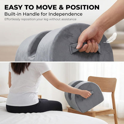 Leg Elevation Pillow for Knee Replacement Surgery Recovery with Handle | Firm Support Foam, Portable Wedge, Removable Cover, Lightweight, Anti-Slip, Breathable, Machine Washable Cover