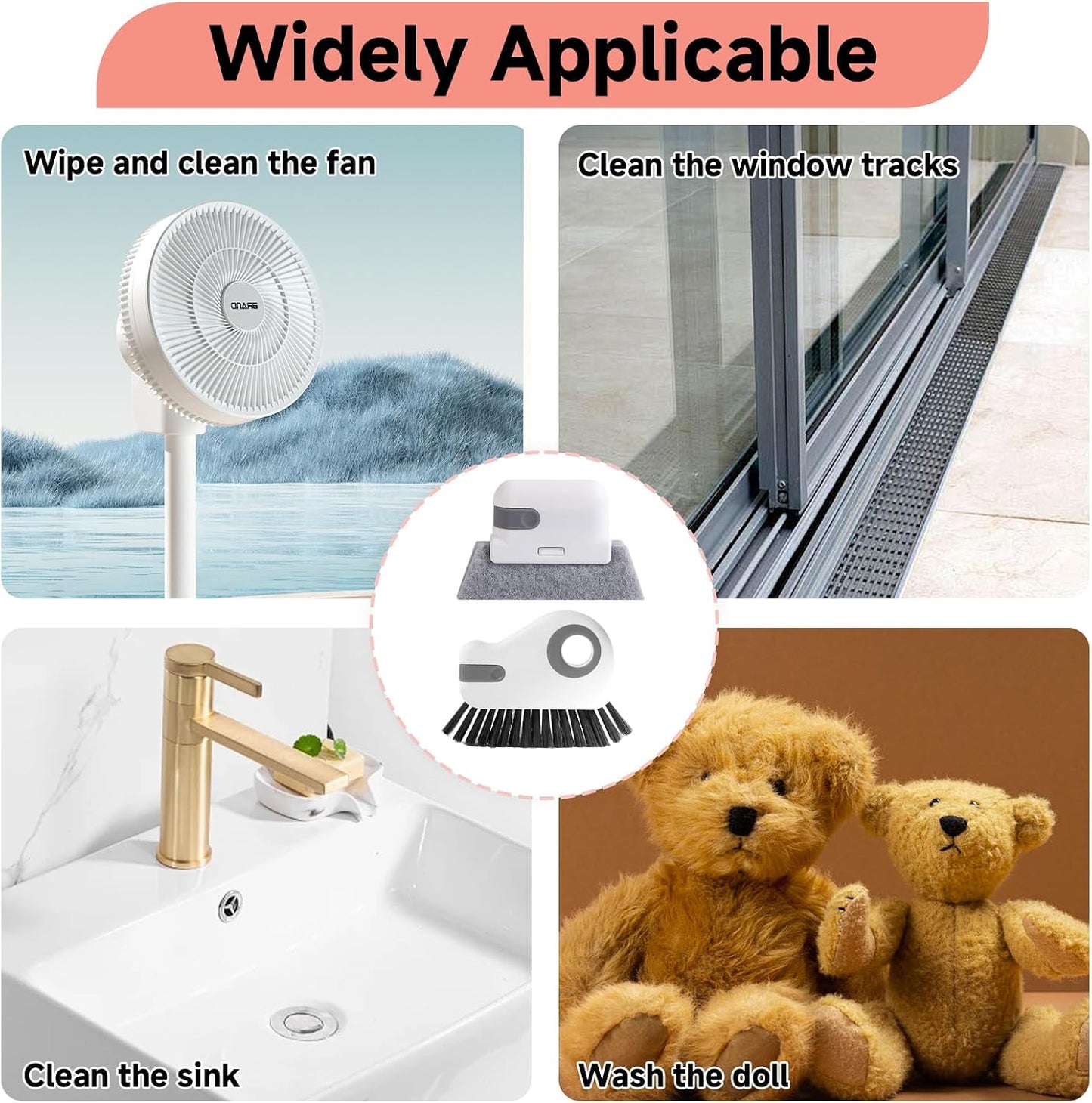 2 Pcs 2 in 1 Window Track Cleaner, Groove Cleaning Brush | Effective window sill cleaner for sliding door tracks and glass door grooves, home, bathroom, kitchen, and narrow crevices