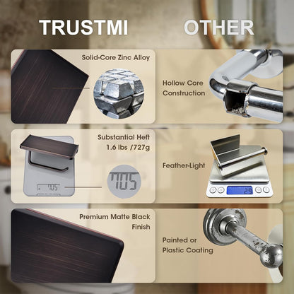 TRUSTMI Toilet Paper Holder with Phone Shelf, Zinc Alloy, Brushed Gold | Solid zinc alloy holder holds 15 lbs and fits jumbo rolls. Shelf stores phones and wipes for easy bathroom organization