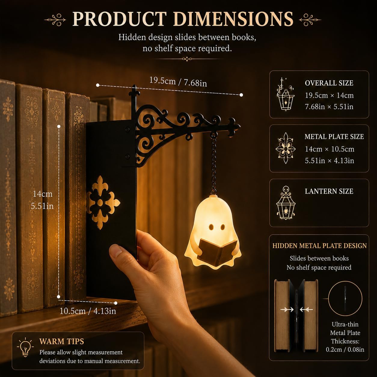 Library Lantern-Decorative Bookshelf Lighting, Mini Bookshelf Lamp Slides Between Books, Warm Amber LED Bookshelf Lights for Book Nook, Shelf Decor Gift for Book Lovers(Classic Lantern)