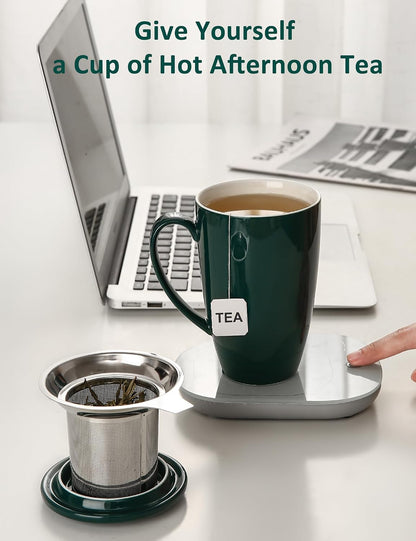 SISETOP 17 OZ Large Tea Cup with Infuser and Lid, Ceramic Tea Infuser Cup with Spoon for Loose Leaf, Microwave & Dishwasher Safe, Green