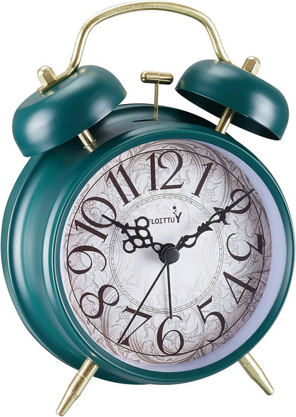 FLOITTUY Loud Alarm for Deep Sleepers 4'' Retro Twin Bell Alarm Clock with Backlight for Bedroom and Home Decoration(Retro Black)