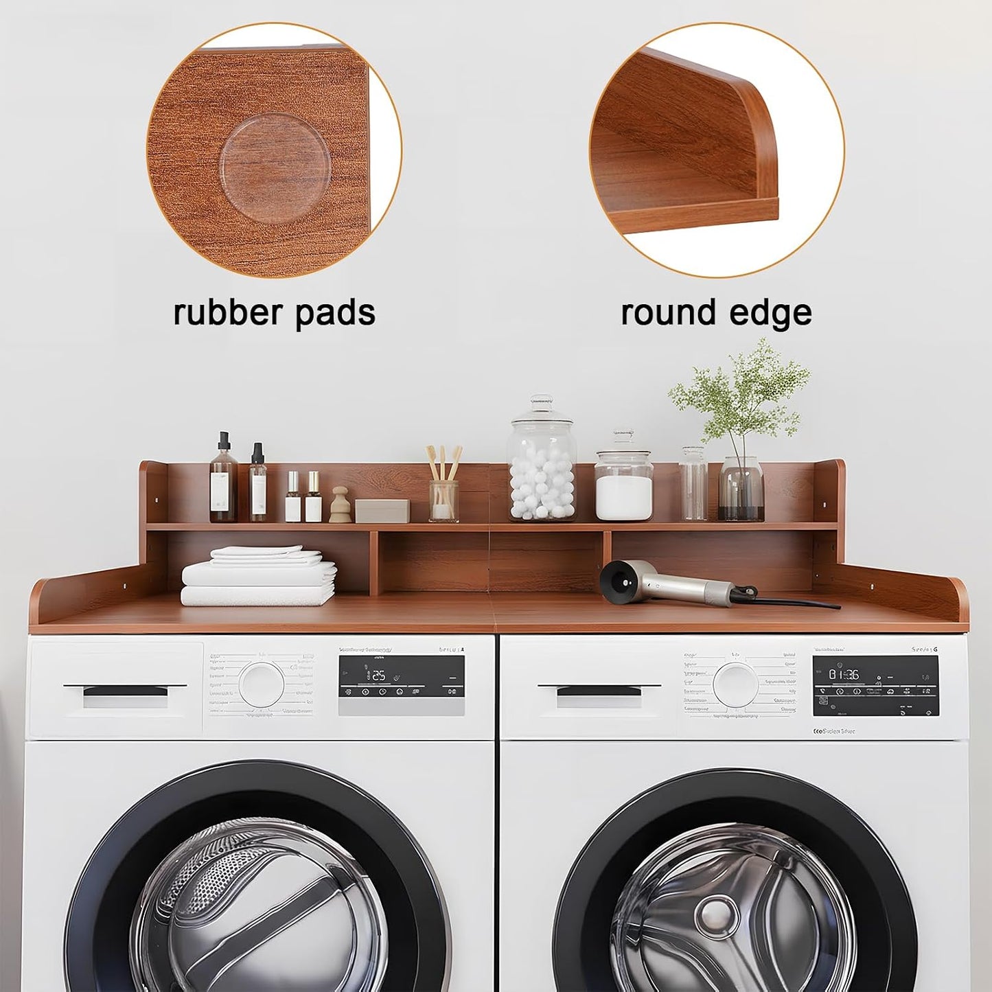 Washer Dryer Countertop with Shelf, 2-Tier Laundry Countertop Over Washer and Dryer, 54" x 27.55" Wooden Table for Folding Clothes for Laundry Room Organization and Storage (Oak)