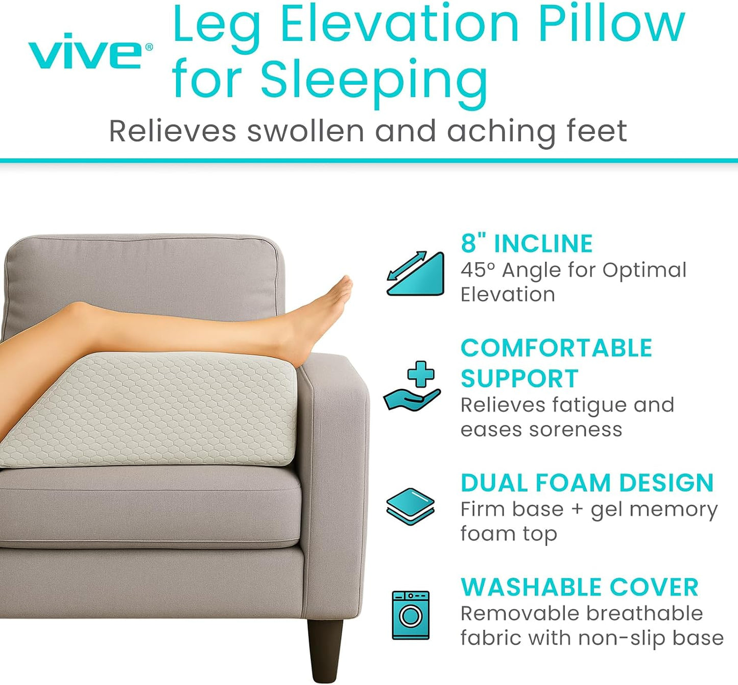 Xtra-Comfort Leg Elevation Pillow for Sleeping, Swelling, Post Surgery - Memory Foam Bed Wedge Pillow- Support Cushion for Pregnancy, Leg, Foot Rest | Memory Foam Bed Wedge Pillow- Support Cushion for Pregnancy, Leg, Foot Rest