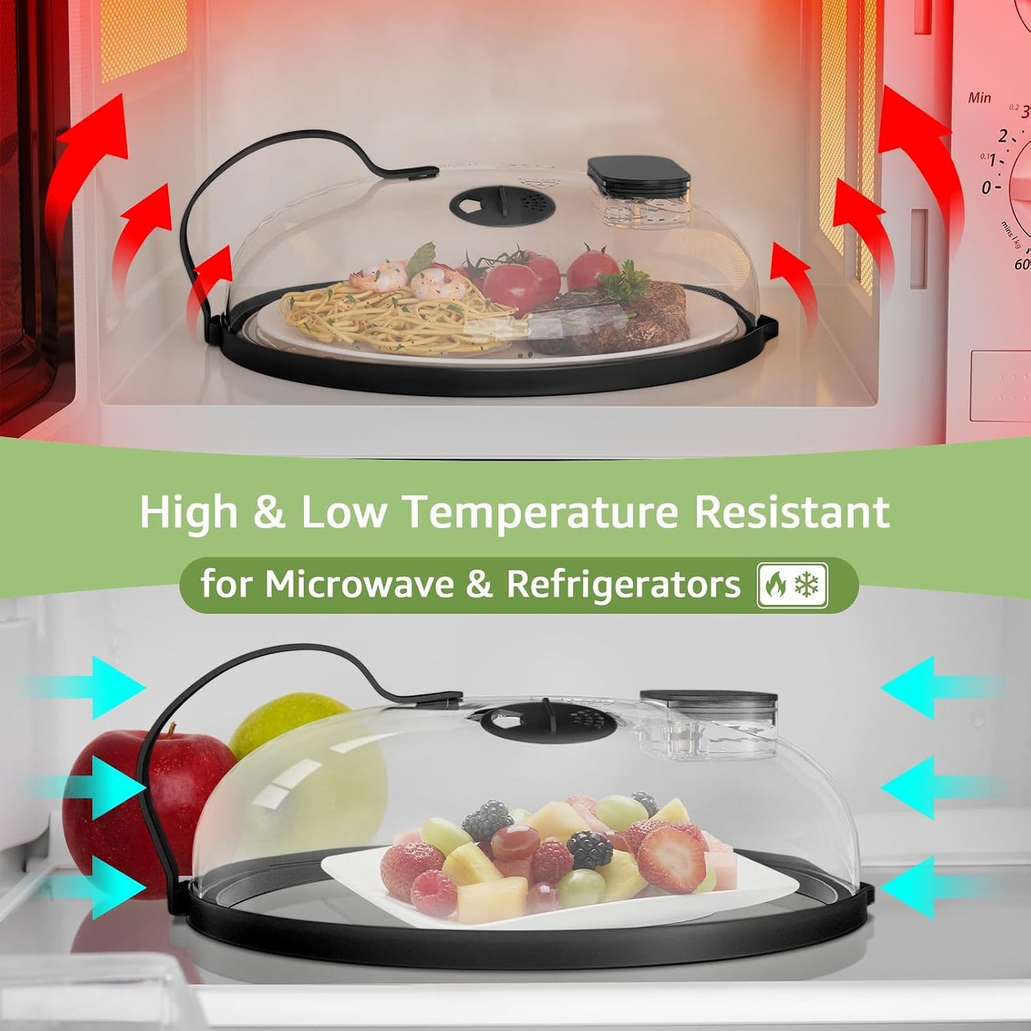 Microwave Splatter Cover with Water Steamer for Food - 10 Inch Steam Microwave Splatter Guard with Handle Plate Covers for Heating Food Splash Oven Lid with Built in Steamer