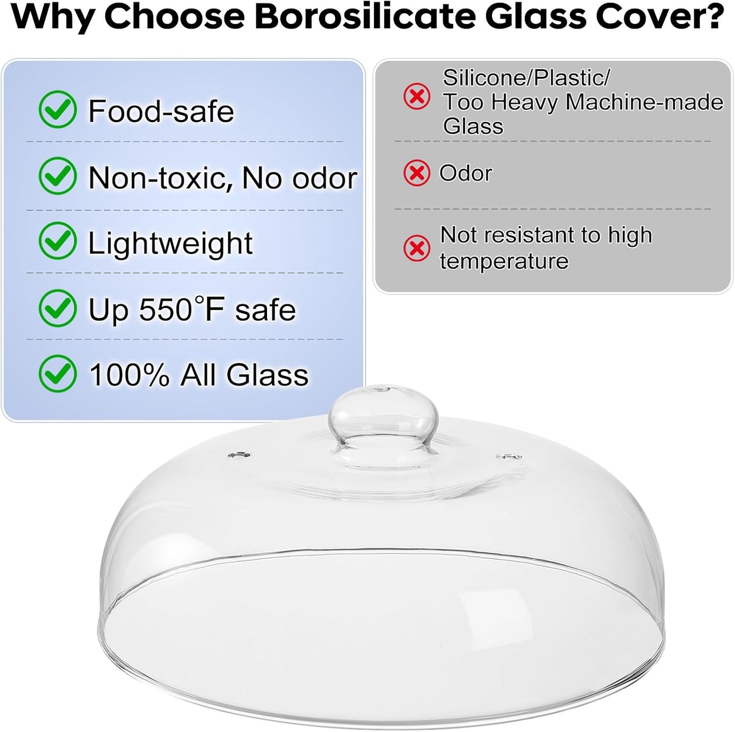12 Inch Borosilicate Glass Light Microwave Splatter Cover for Food | All Glass Tall Splatter Guard Microwave Plate Serving Dish Covers Lid with Handle for Heating Food