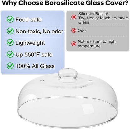 12 Inch Borosilicate Glass Light Microwave Splatter Cover for Food | All Glass Tall Splatter Guard Microwave Plate Serving Dish Covers Lid with Handle for Heating Food