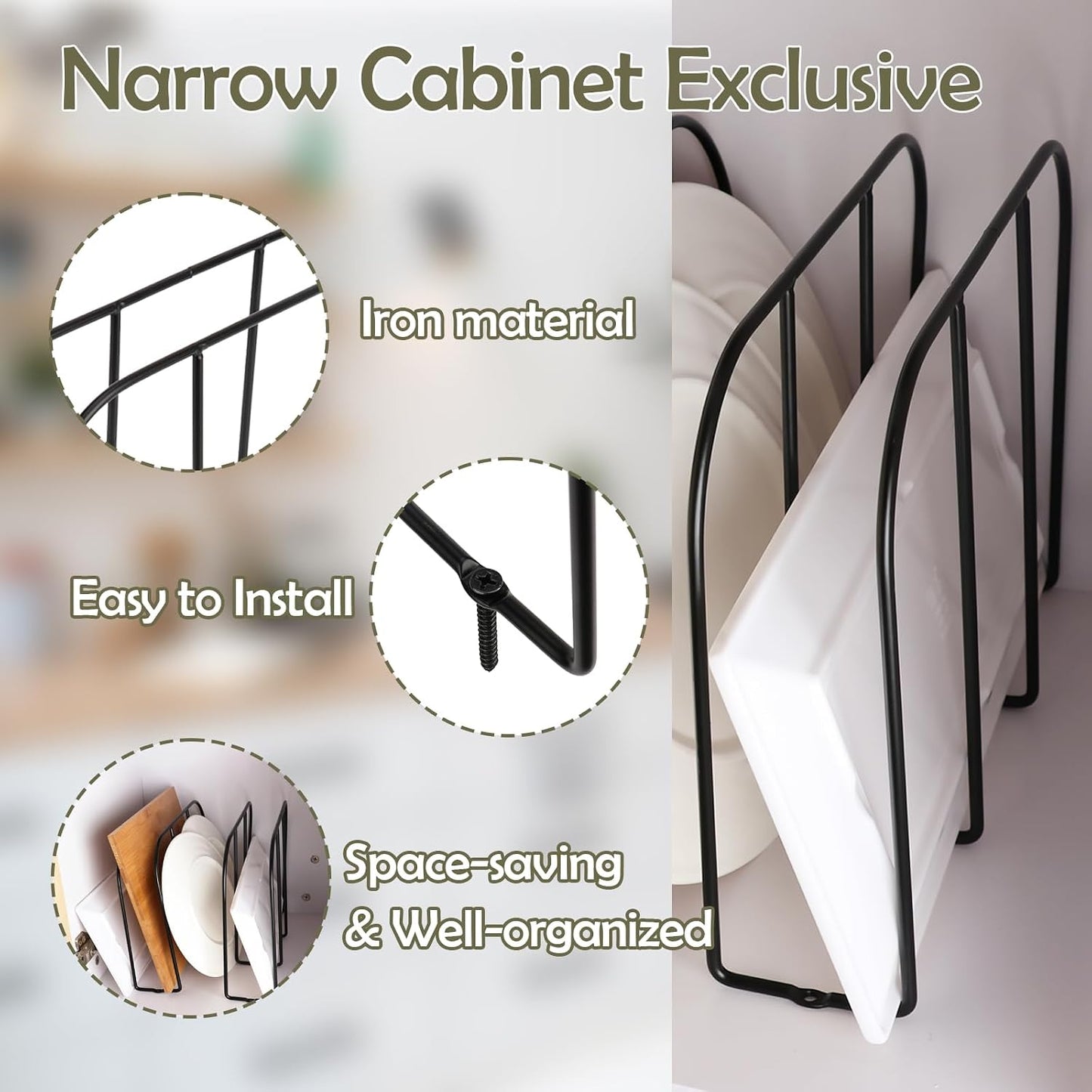 WANGDEFA 2 Pack Base Cabinet Tray Dividers 11.8 * 9 * 3inch Baking Sheet Organizer Rack Cookie Sheet Organizer Narrow U-shaped Wire Tray Divider Steel Cookware Holder with 3 Slots for Narrow cabinet
