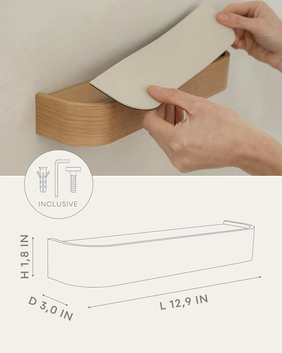 Kazai. Key Holder 'Toke' | Minimalist Key Hook Design from Berlin | Modern Key Holder Wall Mount with Wooden Shelf | Key Rack for Wall as Entryway Organizer | Walnut