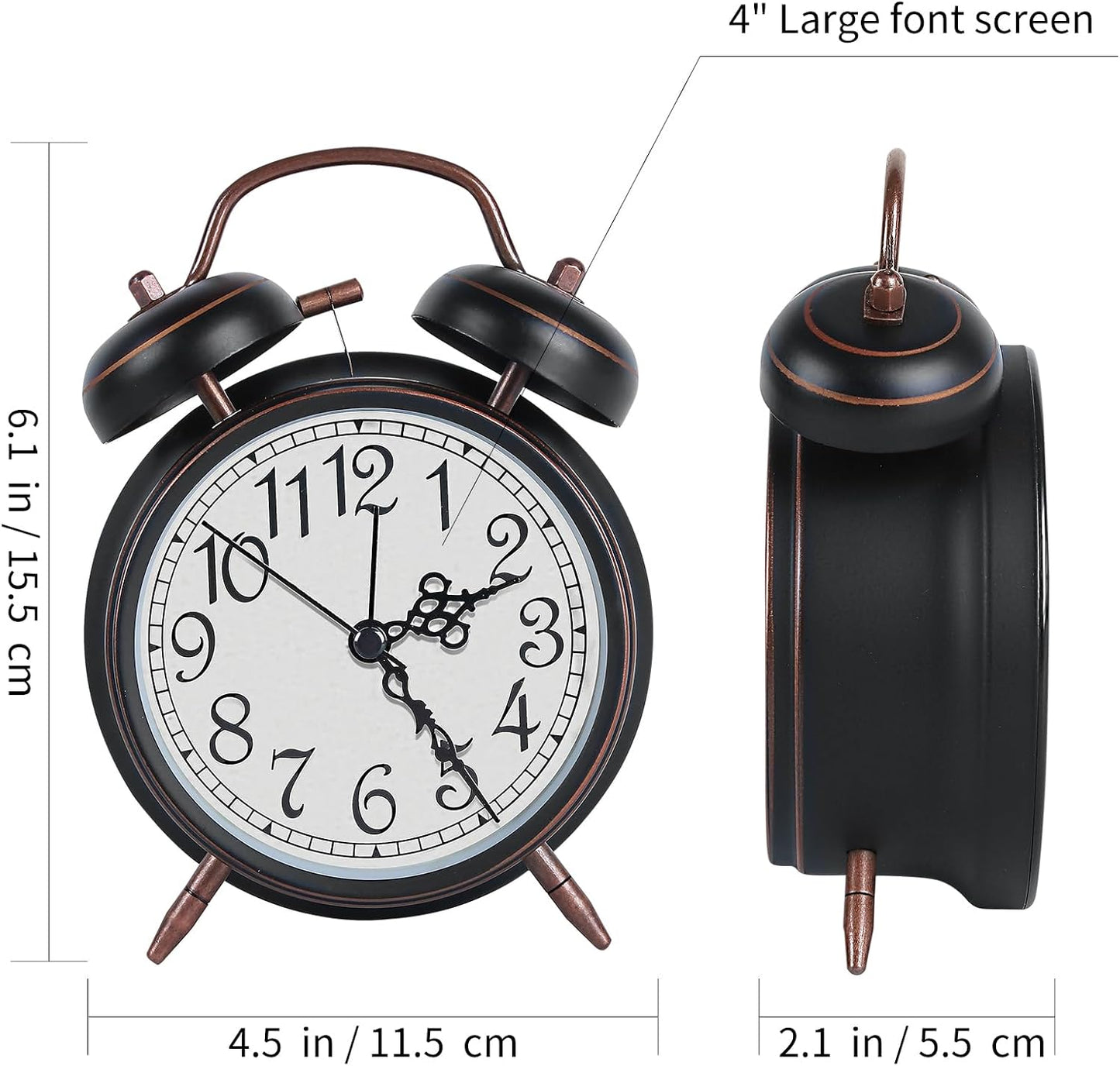 pxy Loud Alarm Clock for Heavy Sleepers 3D Dial Battery Operated (Battery Include), 4" Super Silent Analog Alarm Clock for Kids with Night Light PT260 Silver OrangePT505 Green White