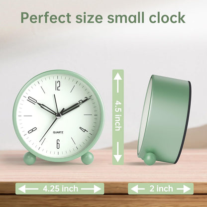 JALL Analog Alarm Clock, 4 inch Super Silent Non Ticking Small Clock with Night Light, Battery Operated, Simple Design, Old Fashioned Style Ideal Decor, for Bedroom, Bedside, Desk, Adult, Gift, Green