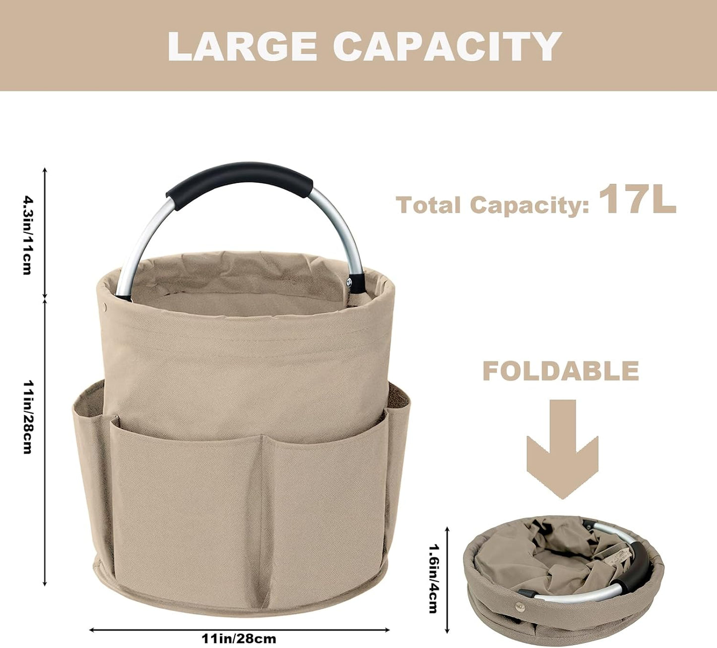 Cleaning Caddy with Handle, 17L Foldable Cleaning Supplies Organizer, Portable Storage Basket, Cleaning Supply Caddy, Multifunctional Cleaning Bucket Bag for Garden, Home, Kitchen (Black)