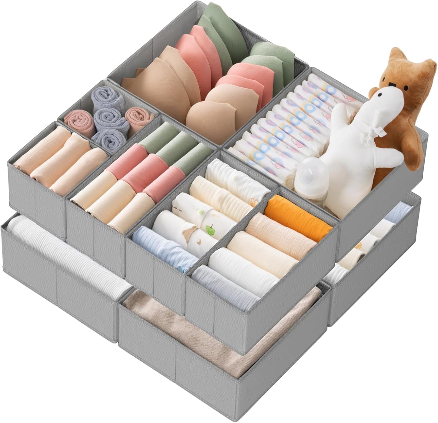 Drawer Organizer Clothes, 10 Pack Dresser Organizer for Baby Clothes, Underwear, Sock- Foldable Closet Organization and Storage Dividers Bins for Nursery, Bedroom (Beige)