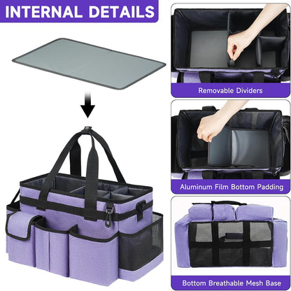 Cleaning Caddy Bag,Large Cleaning Supplies Organizer with Handle for Housekeepers,Purple