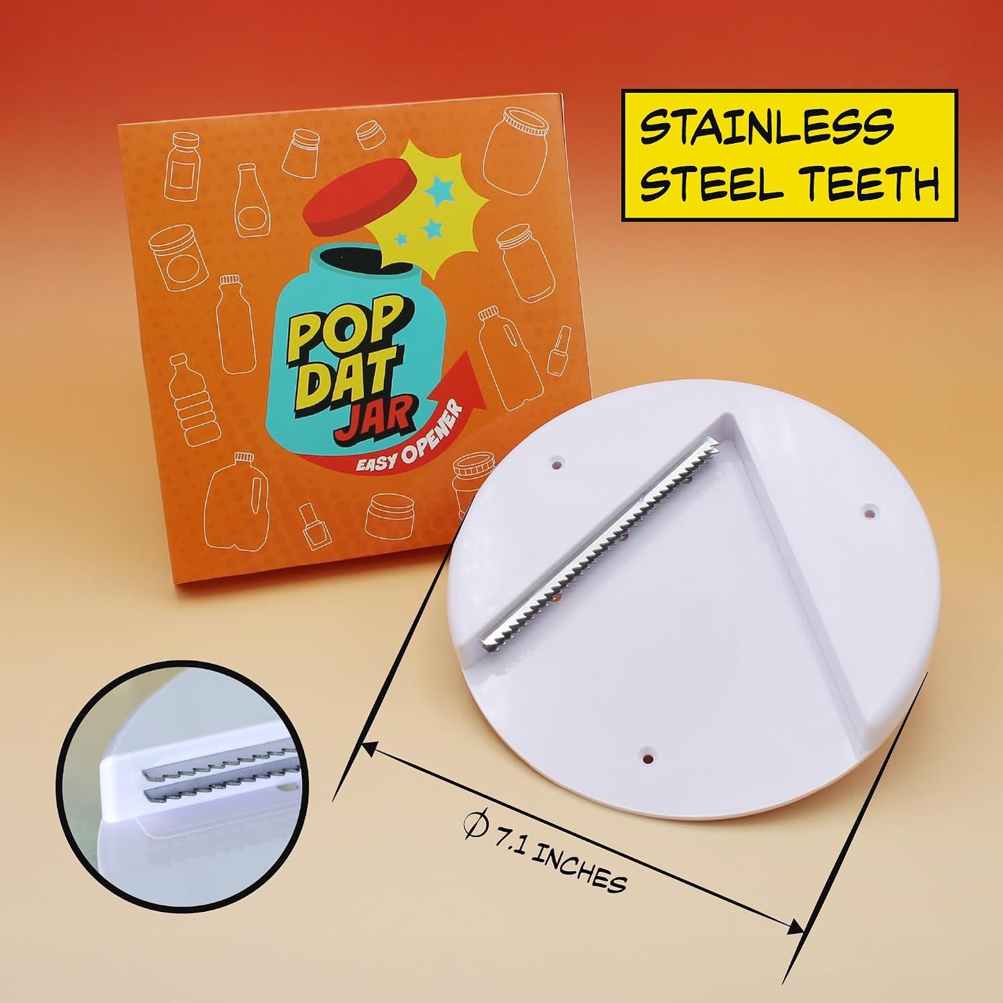 Houseify Popdatjar Under Cabinet Jar Opener, Stainless Steel | V-grip design, strong teeth, doubles for bottles & vacuum-sealed lids, adhesive or screw mount, white