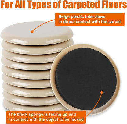 10PCS Furniture Sliders, 3 1/2" Furniture Sliders for Hardwood Floors, Reusable for Carpet, Heavy Duty Furniture Movers Sliders, Carpet, Floor Protectors (Beige)
