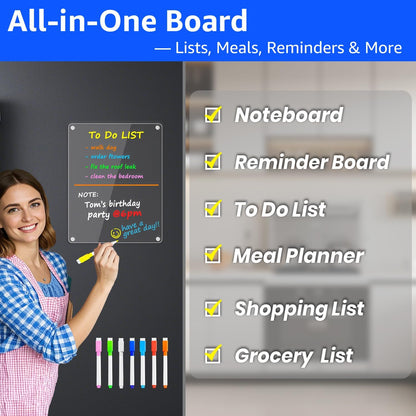 PigPotParty Acrylic Magnetic Chore Chart for Kids, 12x9.5 Inch, 2 Pack | Sleek Clear Acrylic Design, Reward System Builds Habits, Built-In Magnets Require No Installation, 8 Wet-Erase Markers
