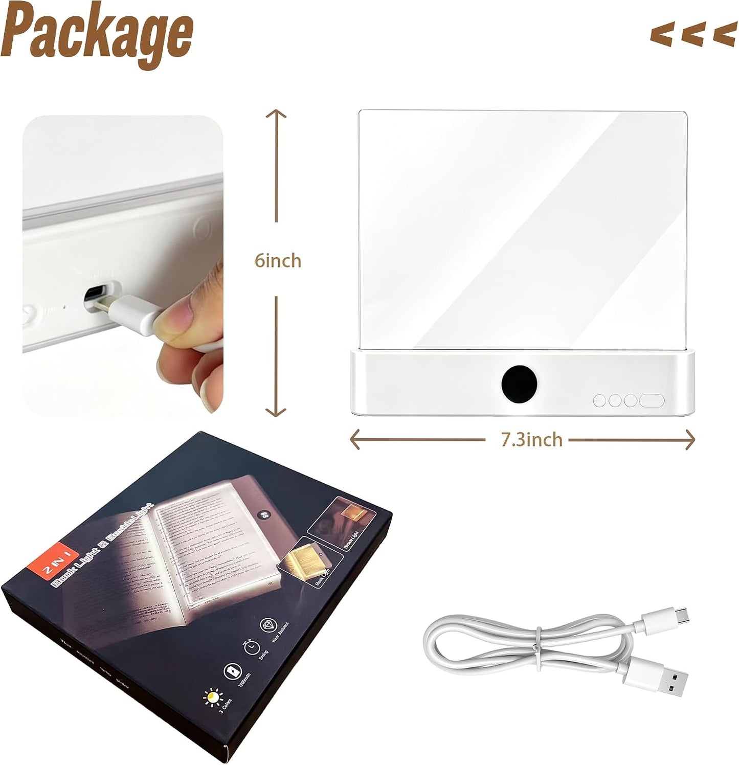 GJD 2-in-1 LED Book Light & Night Light, Rechargeable Flat Reading Light with 3 Color Modes Timer for Reading in Bed