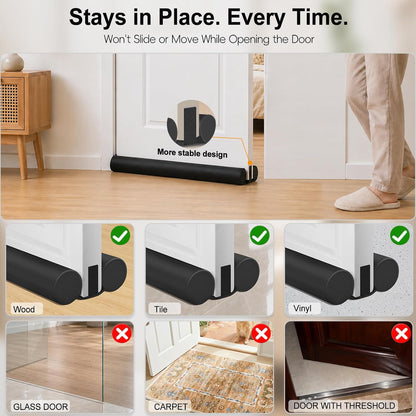 Door Draft Stopper for Bottom of Door, Under Door Draft Blocker with Hook & Loop Fastener, Fits 30–36 Inch Doors, Blocks Cold Air, Dust & Noise