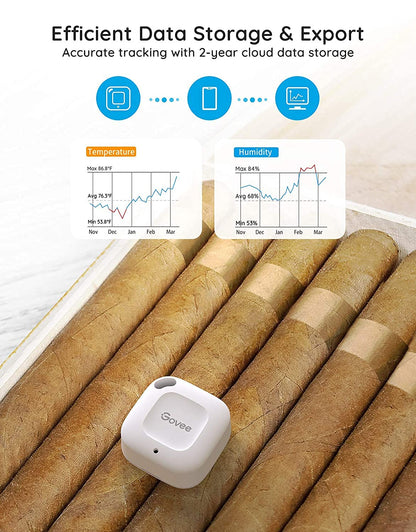 Govee Smart Bluetooth Thermometer Hygrometer H5074, Mini Humidity Sensor | Monitor temp/humidity with alerts, 262ft range. Export 2-yr data, precision sensor, portable. For greenhouse & incubators