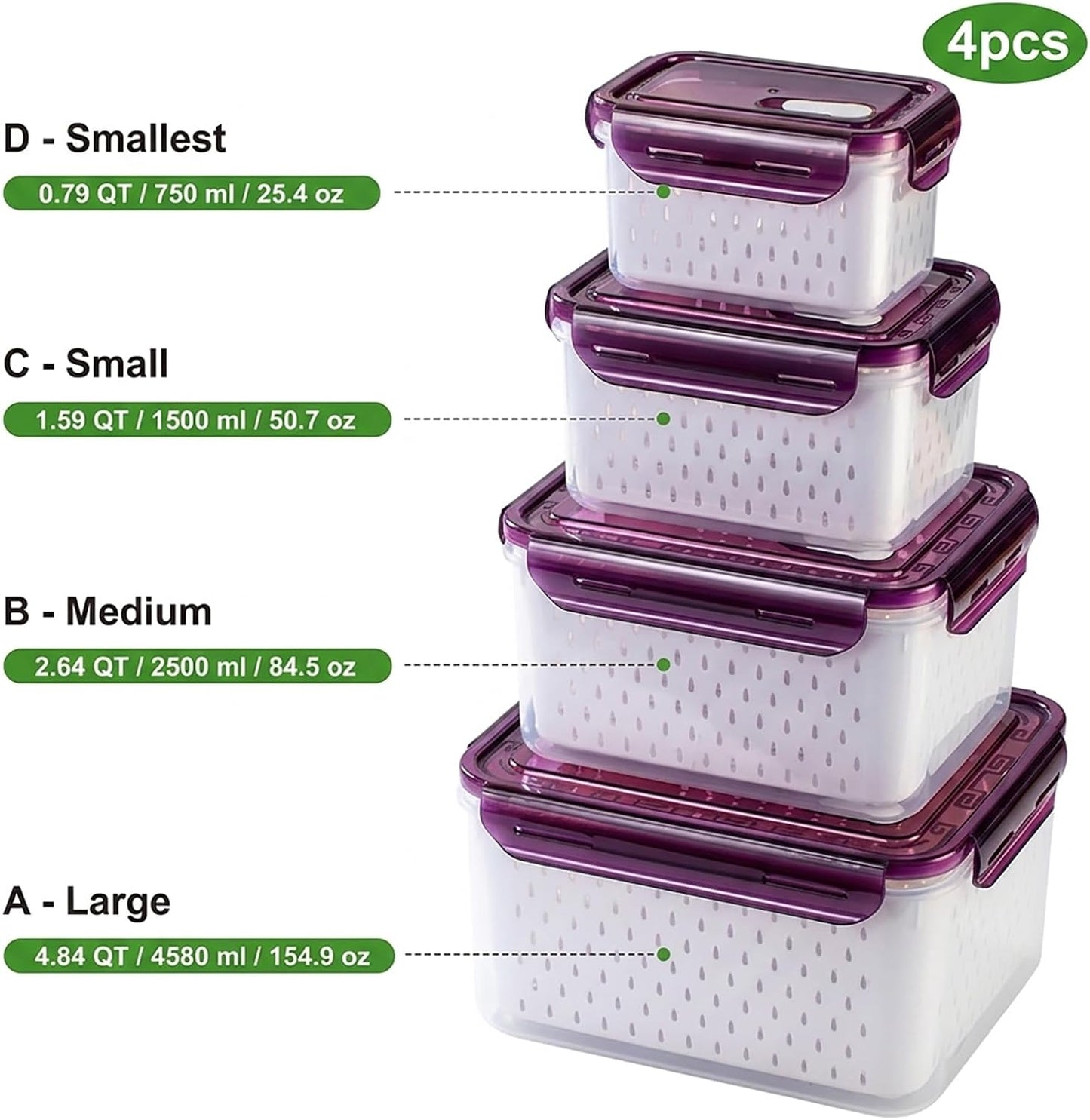 Fruit Storage Containers for Fridge with Removable Colander, Food Storage Containers with Lids, Dishwasher & Microwave Safe, Keep Berry Fruit Vegetable Meat Fresh Longer (Clear Body/Clear Lid)