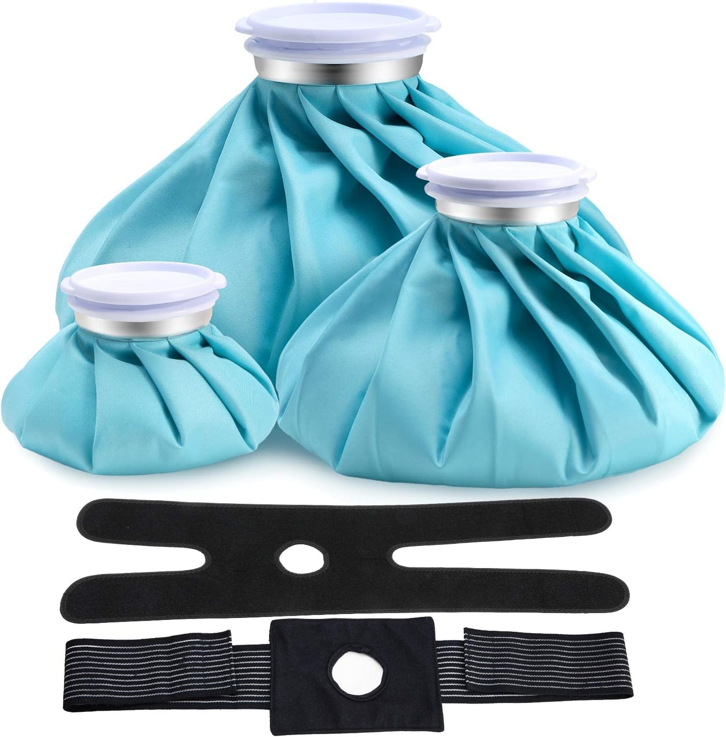 Ice Bags for Injuries Reusable: Ohuhu 3 Packs Ice Cold Packs with 2 Wrap Ice Bag Hot Water Hot & Cold Therapy Pain Relief for Knee Leg Injury No-Leak Waterproof Ice Bags 3 Sizes 6"/9"/11", Light Blue