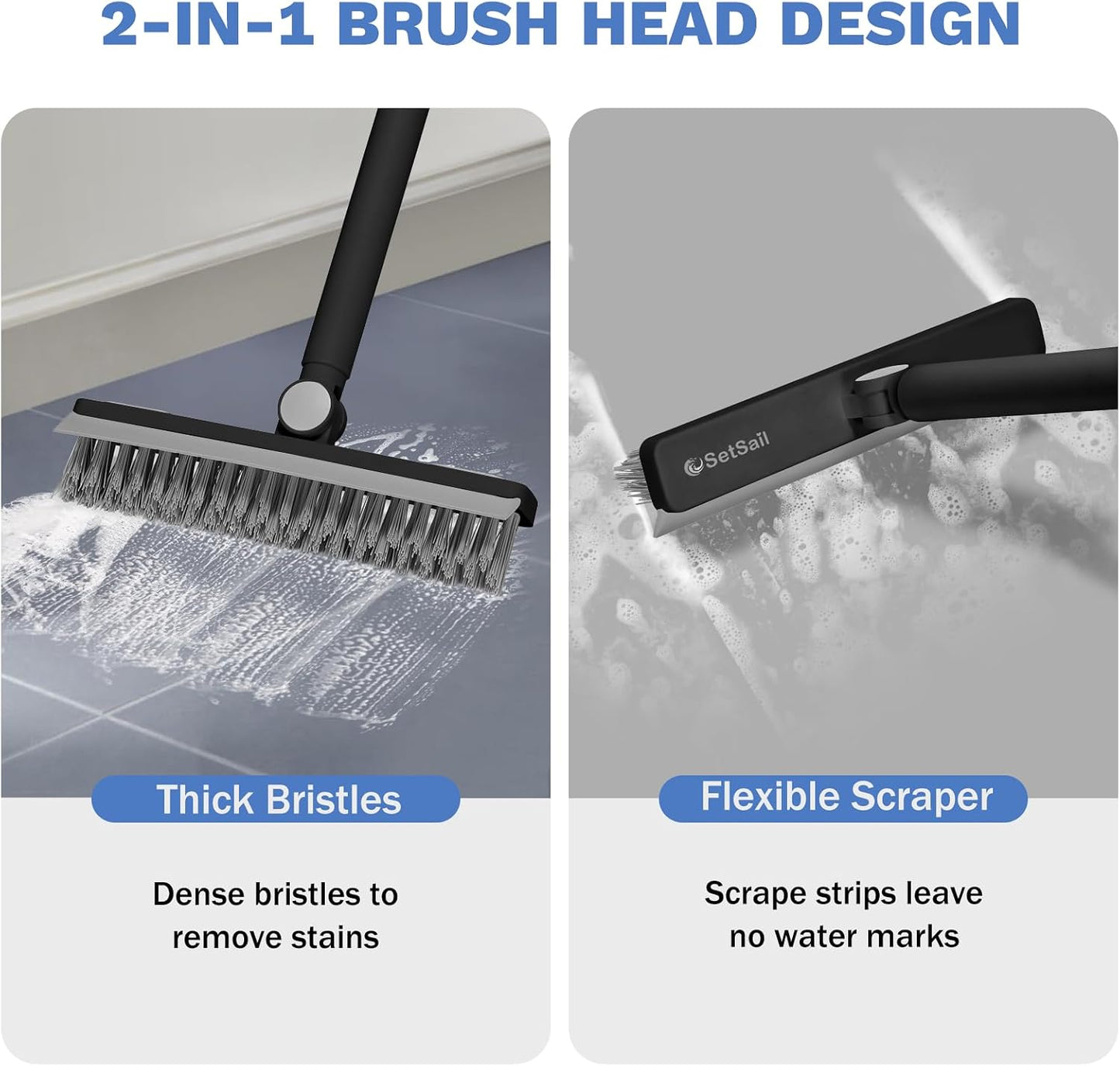 SetSail Grout Cleaner Brush with Long Handle, V-Shaped Floor Scrub Brush | Swivel Grout Brush Stiff Bristle Floor Grout Scrubber for Bathroom, Tile Line, Crevice, Kitchen, Wall, Deck, Garage