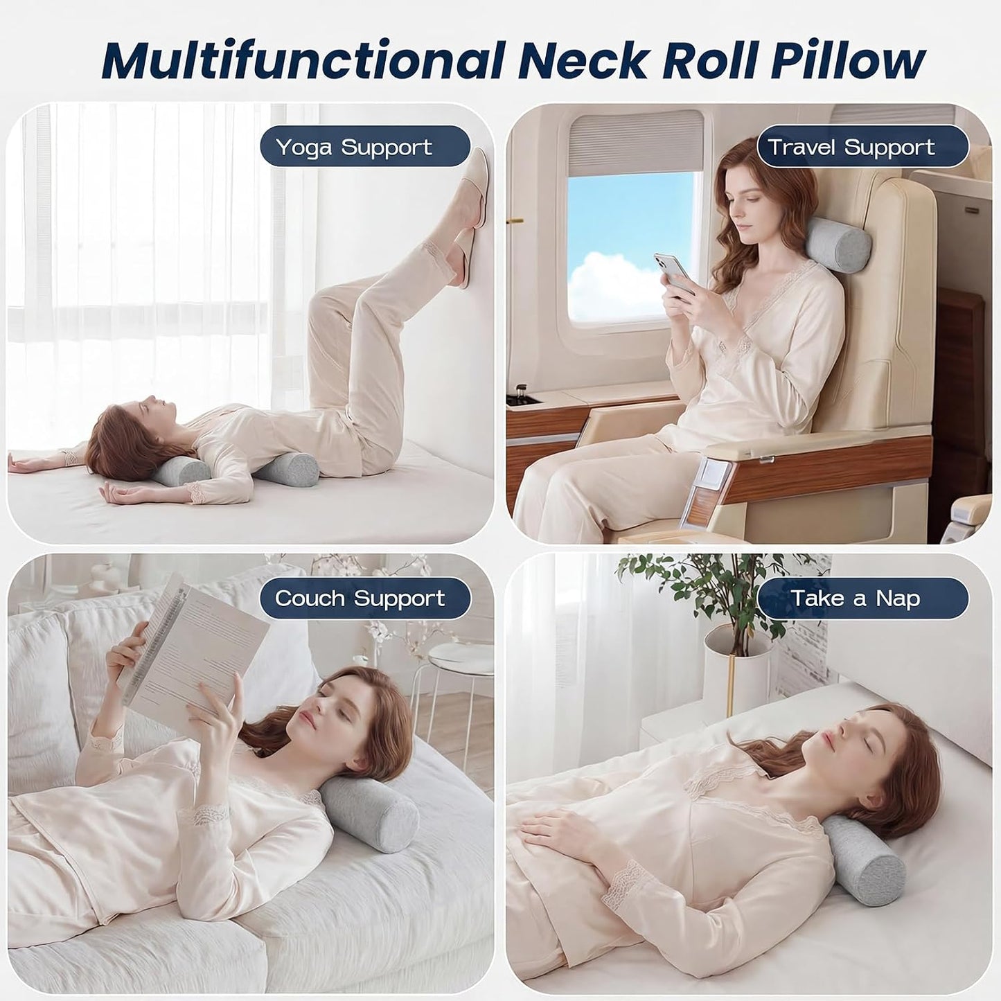 Neck Roll Pillow for Neck Pain Relief - Memory Foam Neck Support Pillow for Bed | Round Neck Pillow for Sleeping, 15.7 * 6 * 6 inch (Cool-Blue)