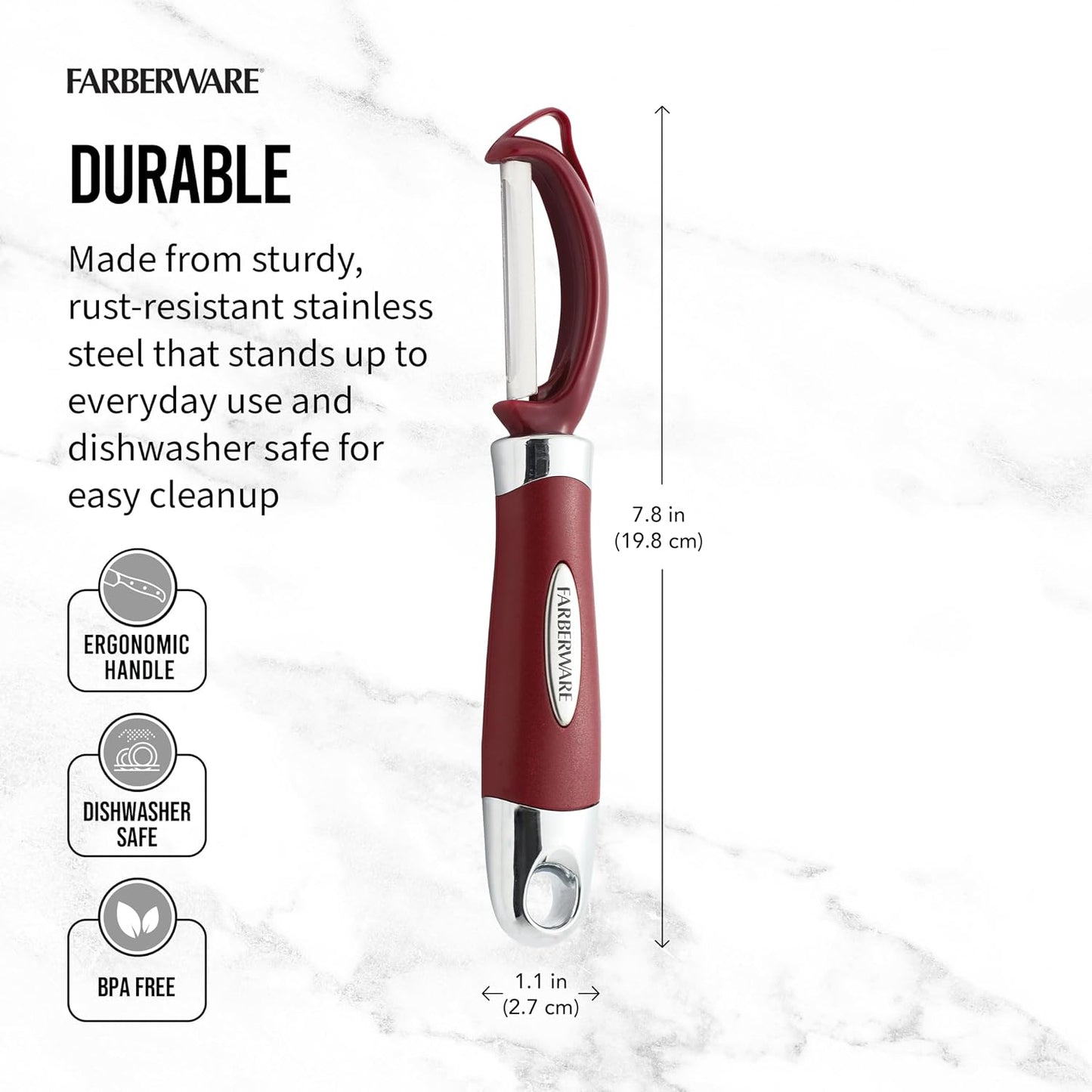 Farberware Vegetable Peeler, Pro2 Euro Peeler with Sharp Stainless Steel Swivel Blade and Ergonomic Handle, Dishwasher Safe, Aqua Sky