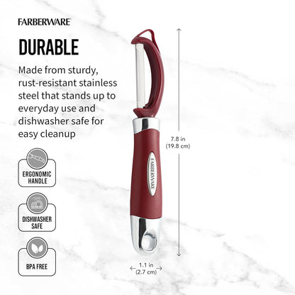 Farberware Vegetable Peeler, Pro2 Euro Peeler with Sharp Stainless Steel Swivel Blade and Ergonomic Handle, Dishwasher Safe, Aqua Sky