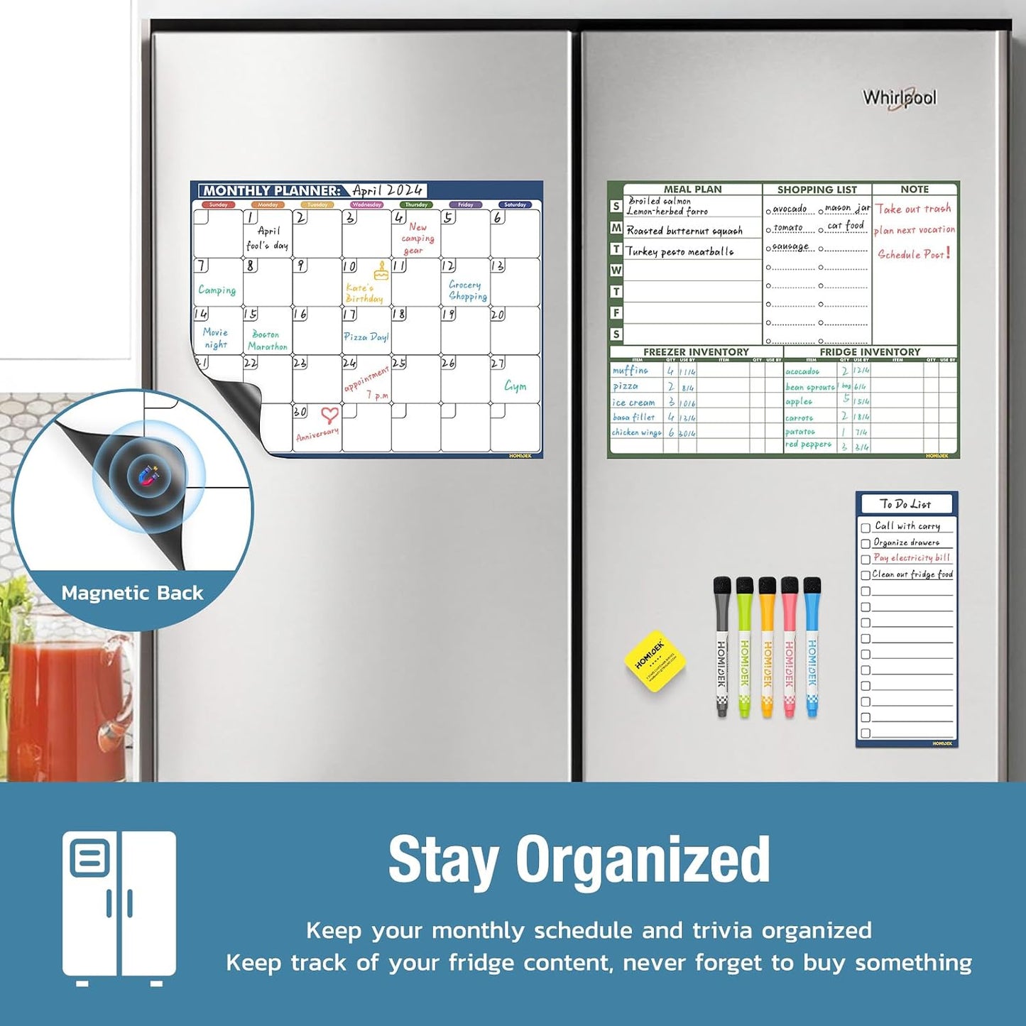 Magnetic Fridge Calendar Magnet, Dry Erase Whiteboard Calendar and Family Chore Chart for Adults with Magnetic List, Dry Erase Markers and Eraser - 14 x 11 Inches