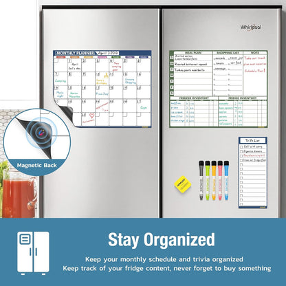 Magnetic Fridge Calendar Magnet, Dry Erase Whiteboard Calendar and Family Chore Chart for Adults with Magnetic List, Dry Erase Markers and Eraser - 14 x 11 Inches