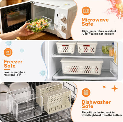 Fruit Storage Containers for Fridge, 4 Pack Plastic Food Storage Container | Fruit Containers Set with Removable Colander, Produce Saver Keep Berry Fruits Vegetables Meet Fresh Longer, Dishwasher Safe