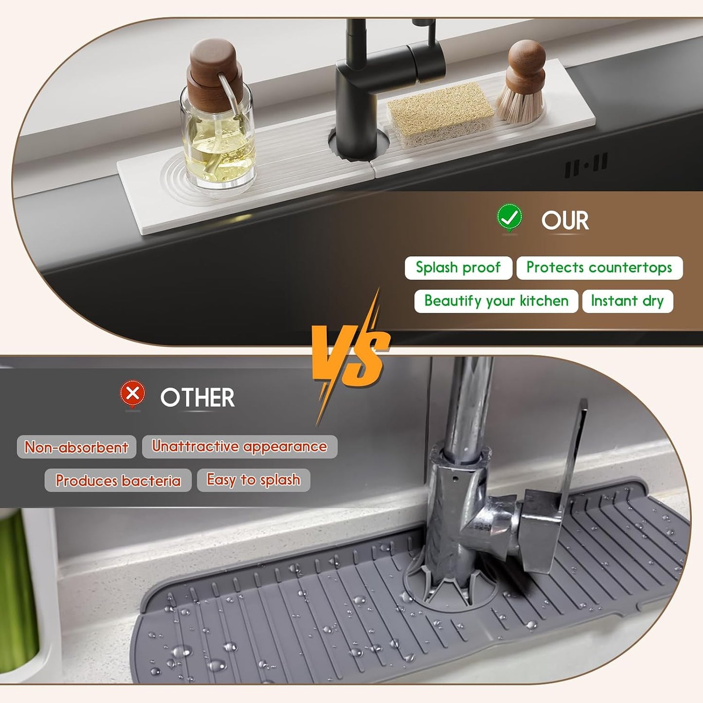 Faucet Mat for Kitchen Sink, Diatomite Quick Drying Tray , 15.8 Inch Kitchen Sink Splash Guard and Bathroom Stone Trays for Counter. Super Absorben.White.