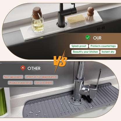 Faucet Mat for Kitchen Sink, Diatomite Quick Drying Tray , 15.8 Inch Kitchen Sink Splash Guard and Bathroom Stone Trays for Counter. Super Absorben.White.