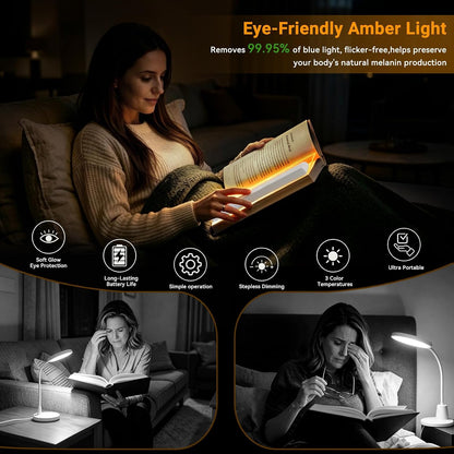 Amber Book Light, Rechargeable Clear LED Flat Reading Light with 3 Colors & Timer, Dimmable Panel Plate Lamp Book Full Page Light for Reading in Bed at Night, Funny Gifts for Readers Book Lovers