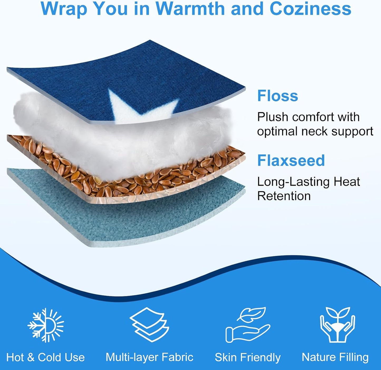 Microwaveable Neck Warmer, Heated Neck Pillow for Stress Relief | Neck Tension Relief, Flaxseed & Cotton Filling, Moist Heat Therapy, Hands-free Wrap, Ideal for Office, Travel Relaxation
