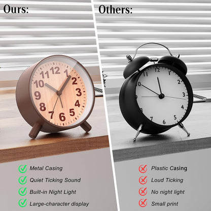 Analog Alarm Clock Night Ligh Battery Operated for Bedroom