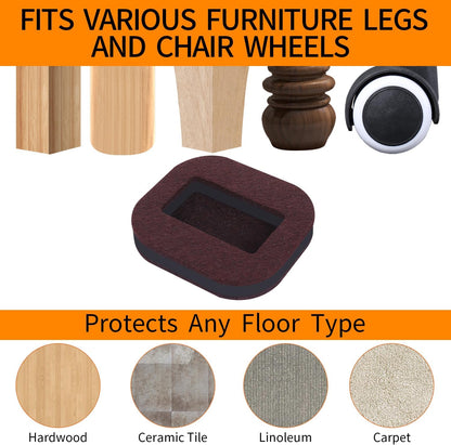 12 PCS Felt Furniture Coasters Caster Cups for Hardwood Floors, Felt Bottom Furniture Pads, Bed Office Chair Fridge Furniture Wheel Stopper to Prevent Sliding and Scratches (Black, L: 2.6" * W:1.8")