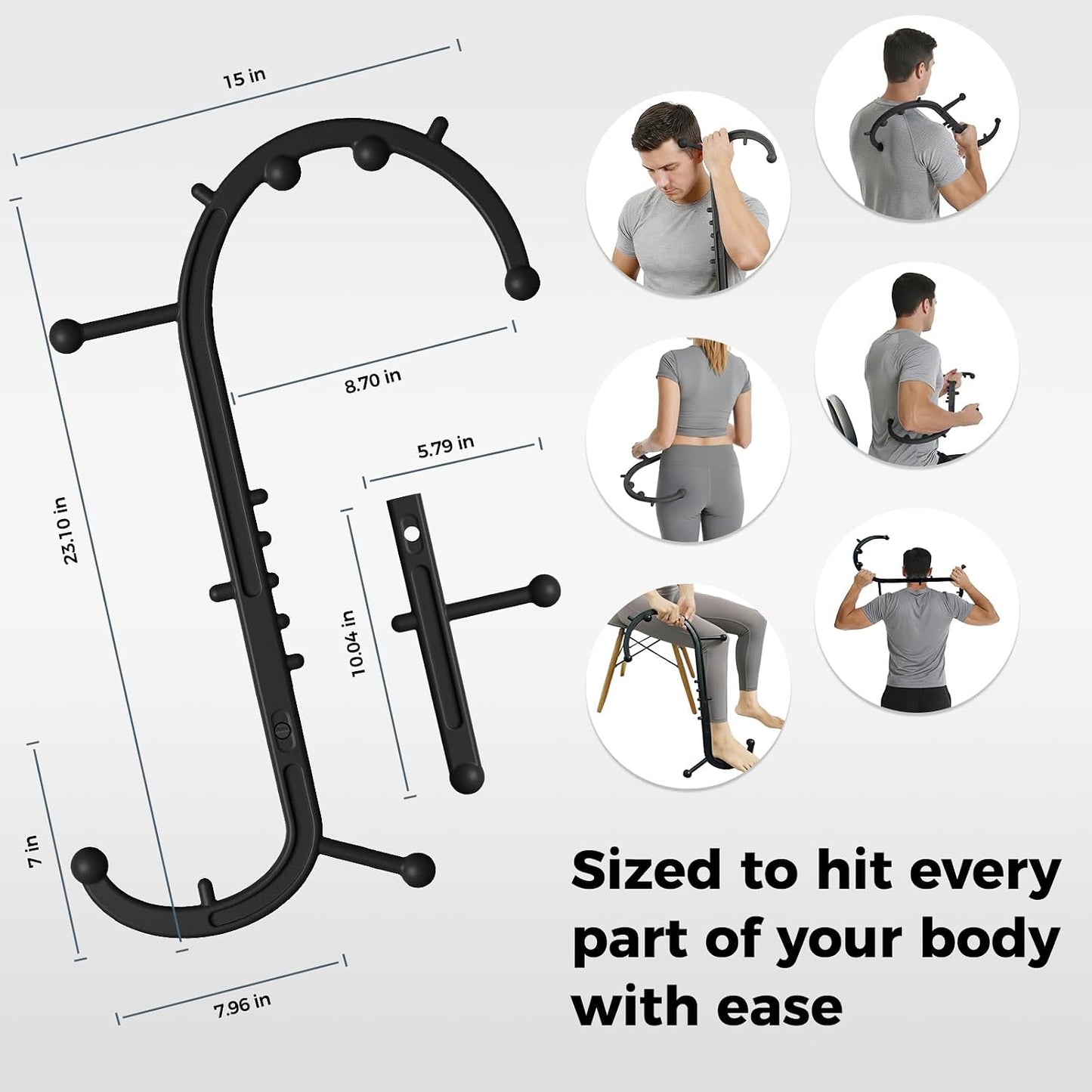 Detachable Trigger Point Massage Tool for Body Muscle Pain Relief | Button-Release Design, S/C, Massage Hook for Back, Neck & Shoulder, Pressure Point Therapy Tool for Deep Tissue Relief